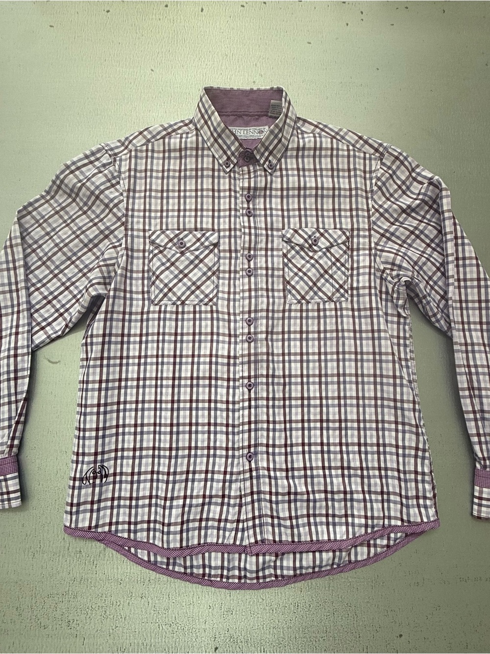 Unique designs-Inspired by John LennonPlaid Button-Down Shirt in White & Purple